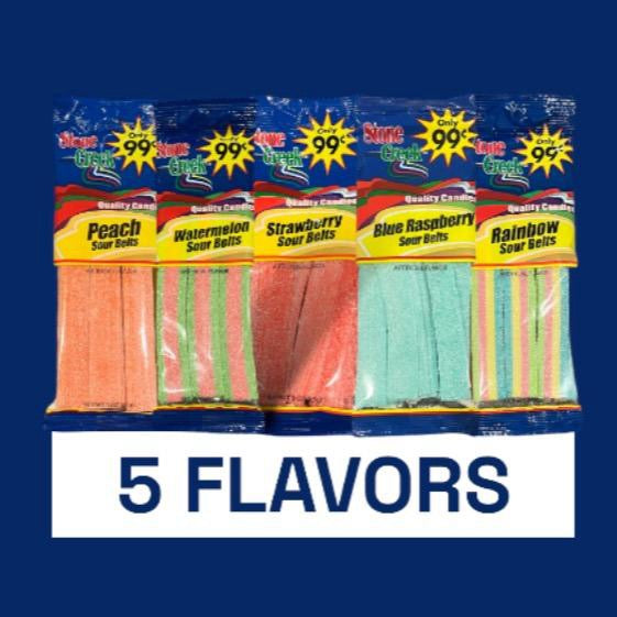 Sour Belts 6 Packs - 5 Delicious Flavors - 6x3oz Bags Total 18oz - Sweet Snack Candy - 6 Packs Of Sour Strip Belts
