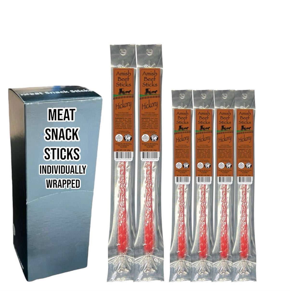 Beef Snack Sticks - Hickory - 24 Individually Wrapped - Amish Beef Sticks