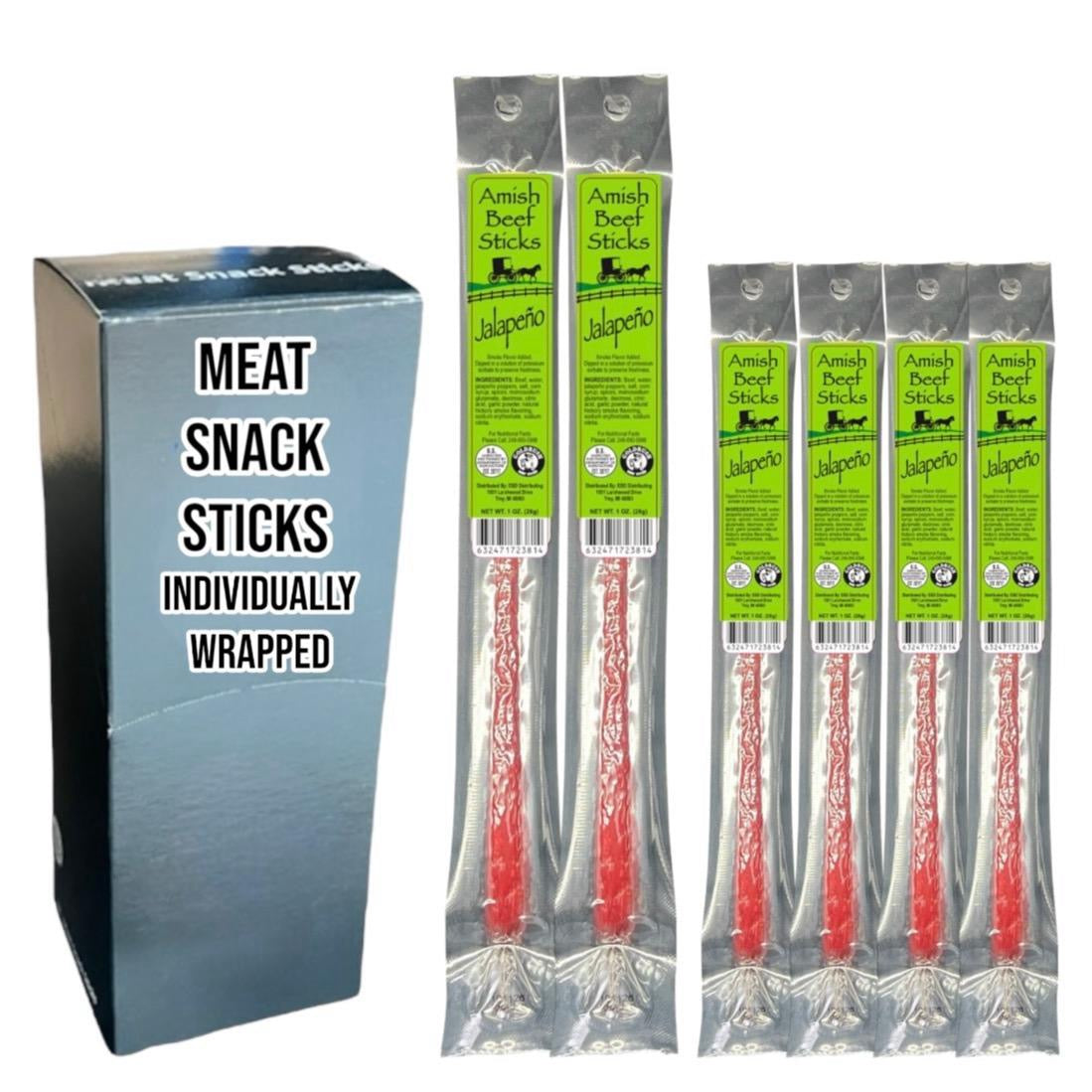 Beef Snack Sticks - Jalapeño - 24 Individually Wrapped - Amish Beef Sticks