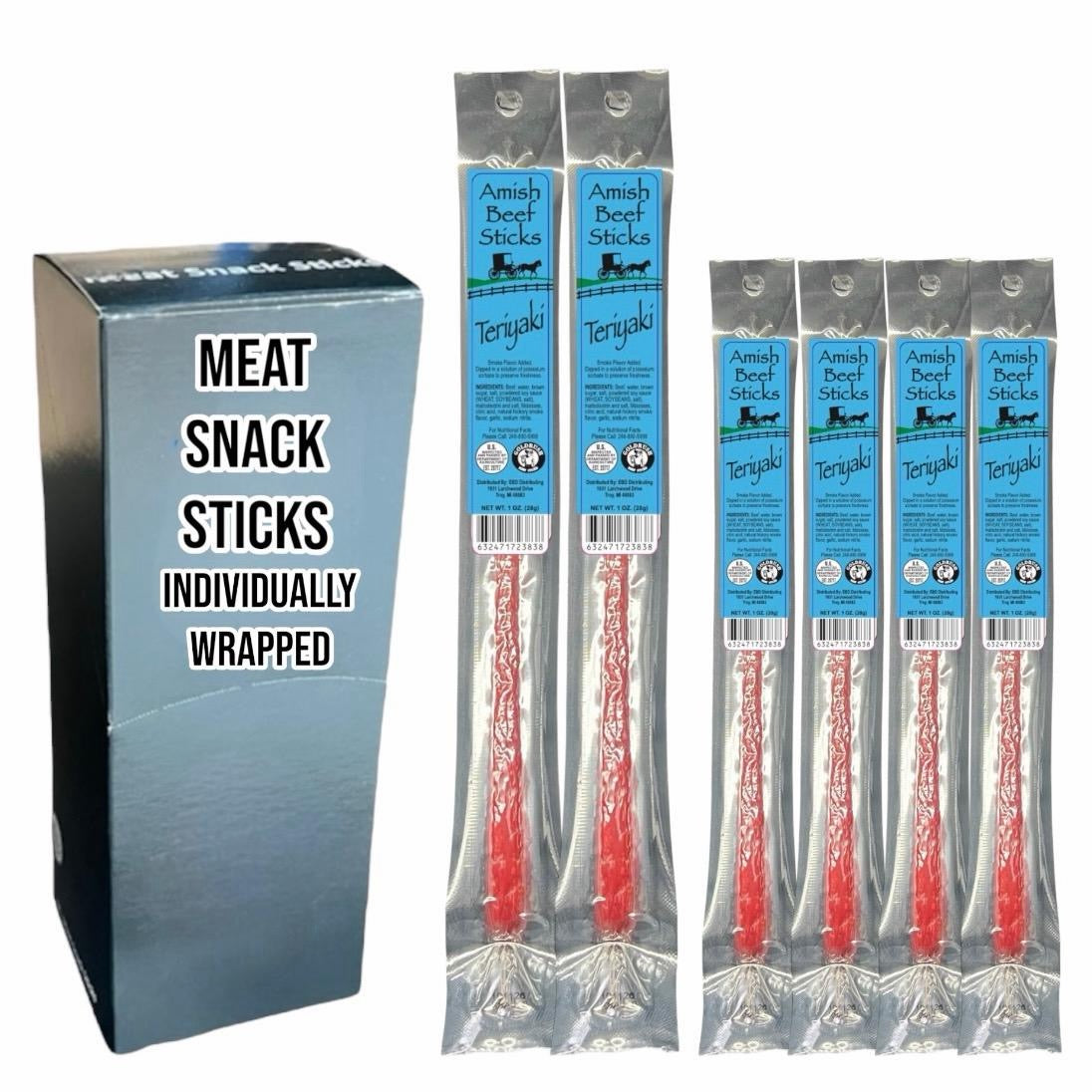 Beef Snack Sticks - Teriyaki - 24 Individually Wrapped - Amish Beef Sticks