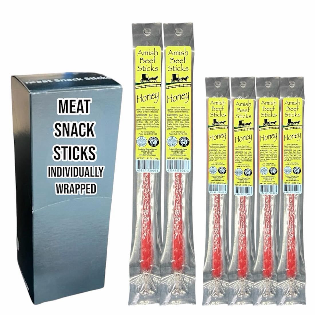 Beef Snack Sticks - Honey - 24 Individually Wrapped - Amish Beef Sticks