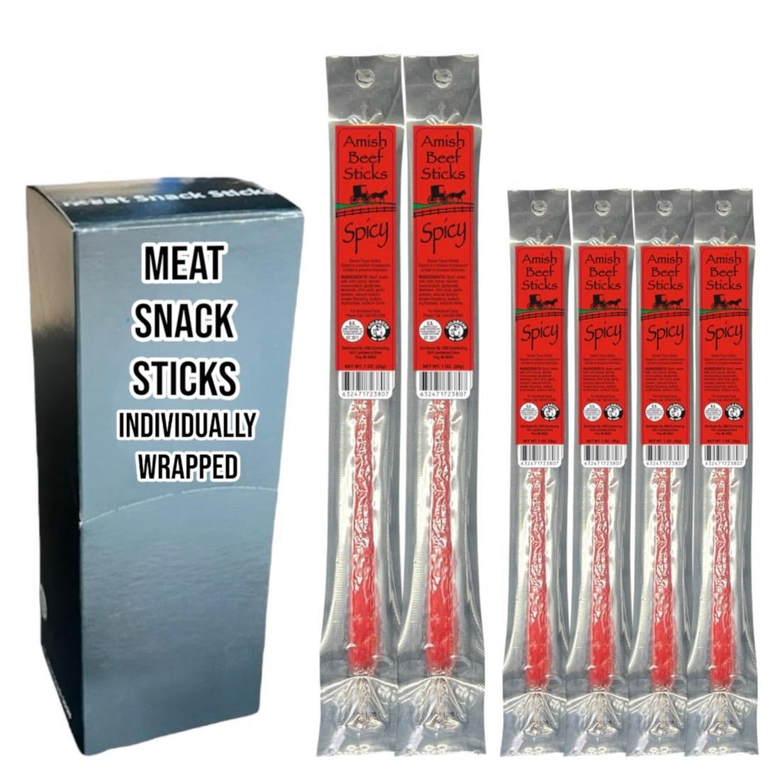 Beef Snack Sticks - Spicy - 24 Individually Wrapped - Amish Beef Sticks