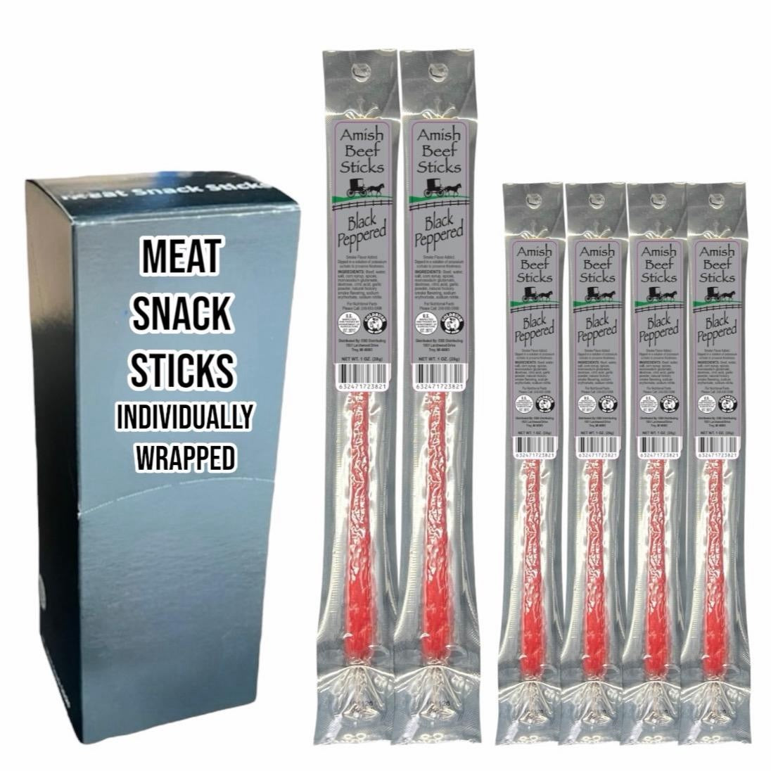 Beef Snack Sticks - Black Peppered - 24 Individually Wrapped - Amish Beef Sticks