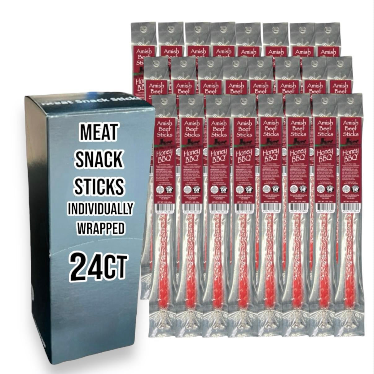 Beef Snack Sticks - Honey Bbq - 24 Individually Wrapped - Amish Beef S ...