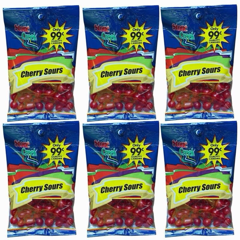 Stone Creek Cherry Sours Candy - 6 Packs of 3oz Each - Total 18oz - Quality Candies with Natural & Artificial Flavors