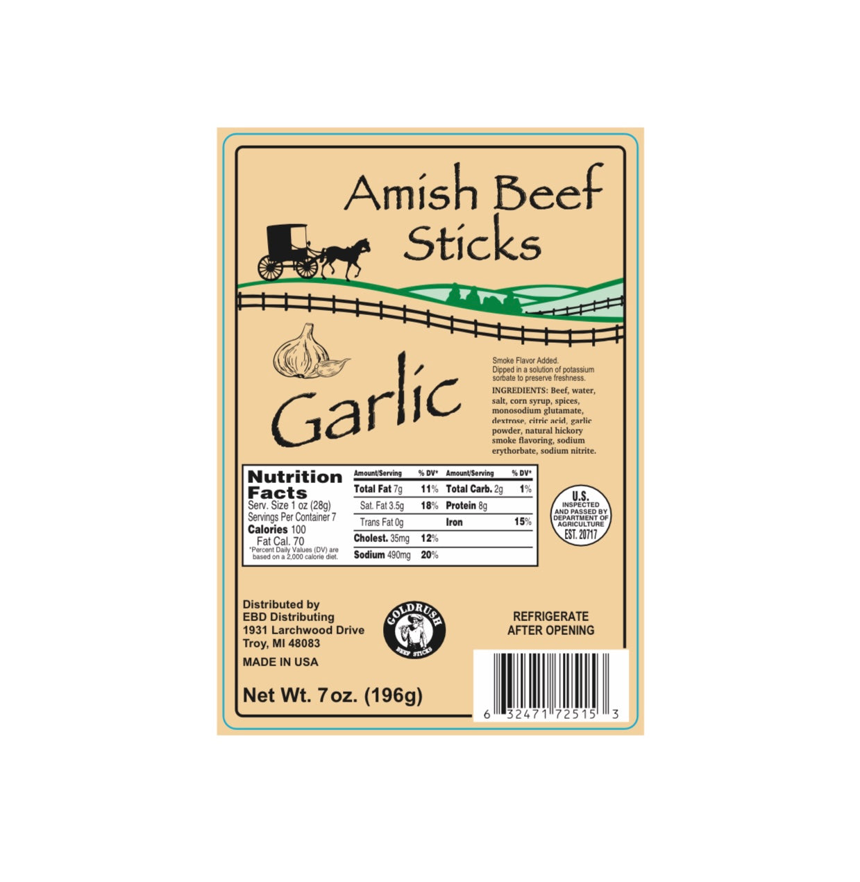 Amish Garlic Beef sticks 4ct