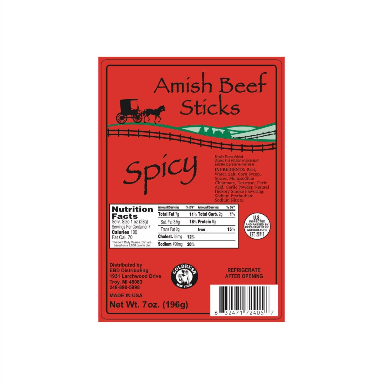 Amish Spicy Beef sticks 4ct