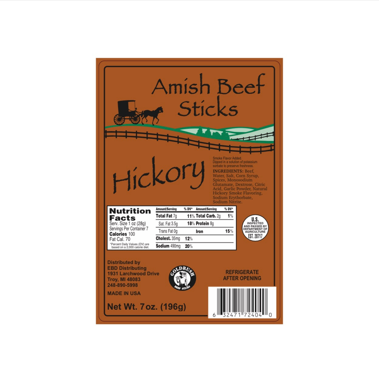 Amish Hickory Beef sticks 4ct