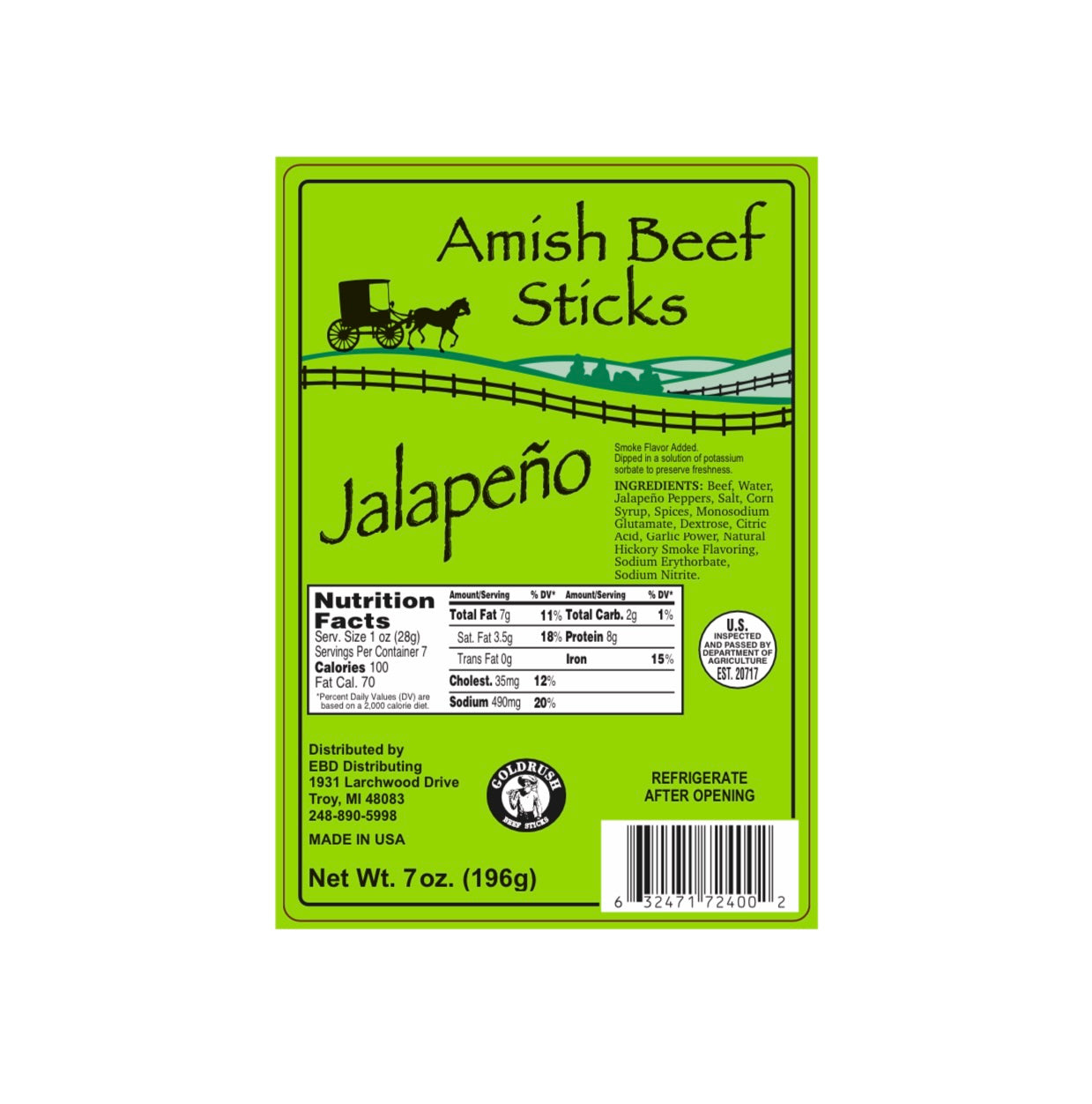 Amish Jalapeno Beef sticks 4ct